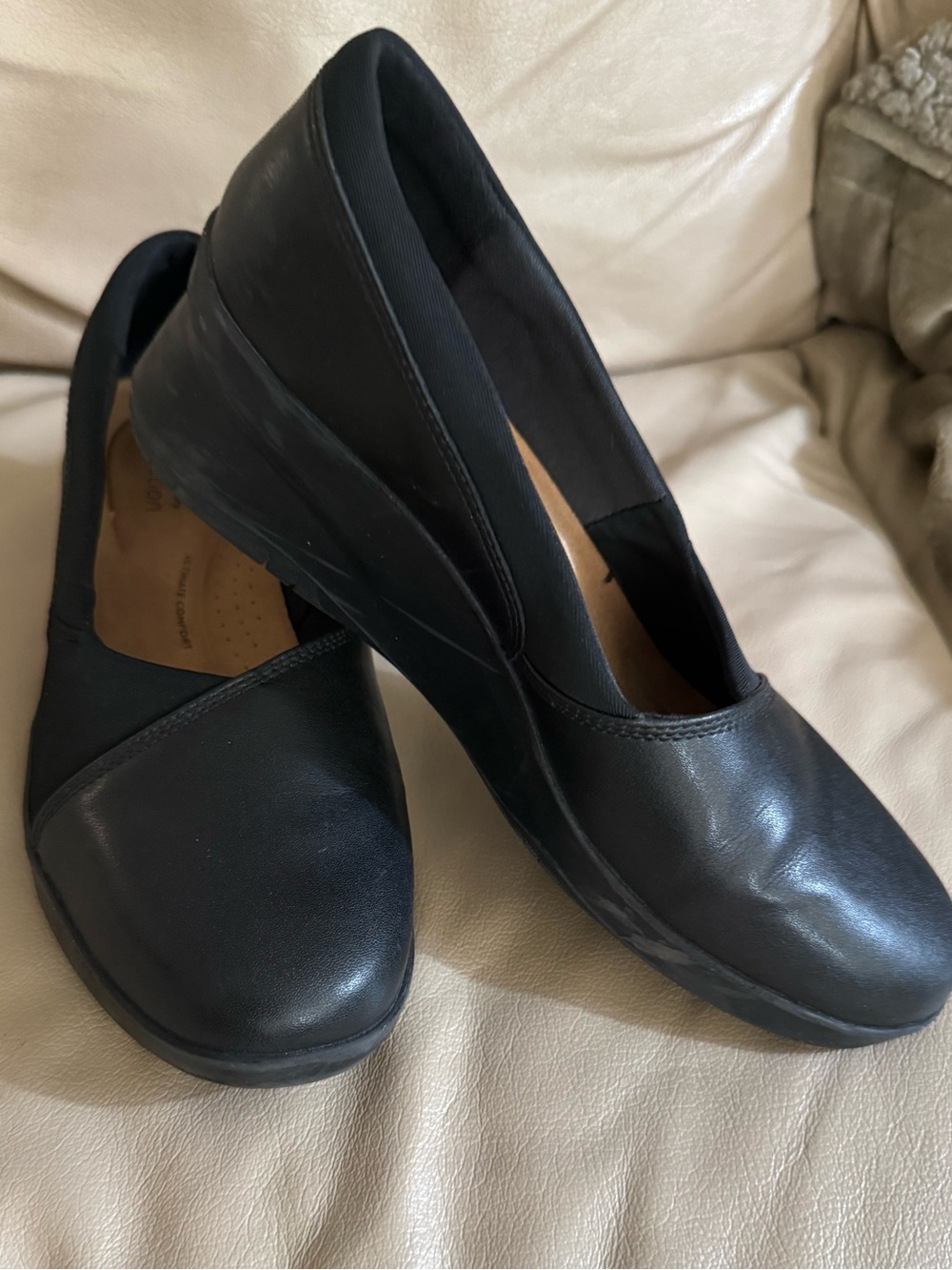 Clarks Black Slip-On Wedge Loafers